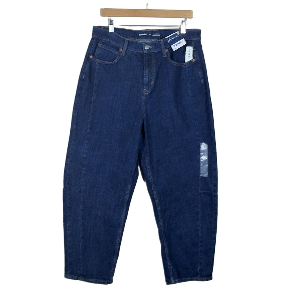 NWT Old Navy High-Rise Barrel Leg Solid Jeans Dark Indigo Modern Baggy Size 14 - Picture 3 of 9